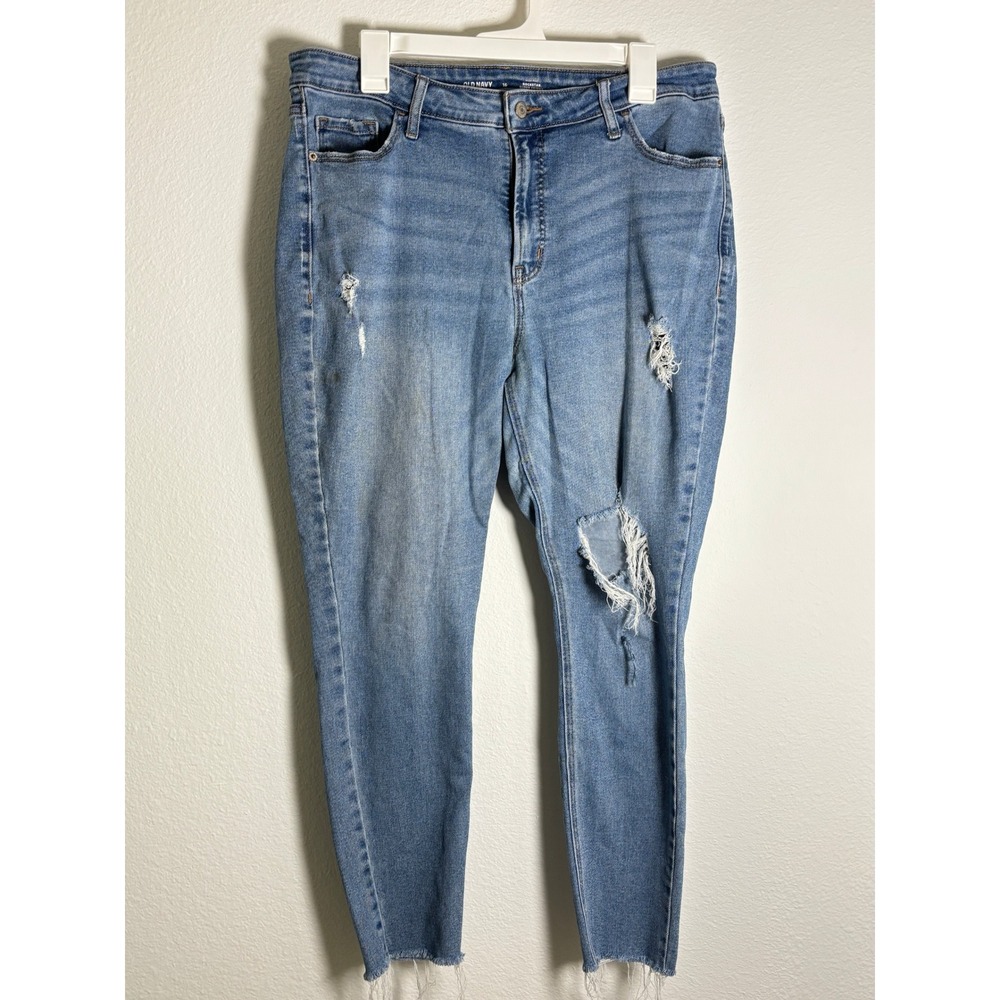 Old Navy Rockstar‎ Super Skinny High Rise Distressed Jeans Medium Wash Size 16
